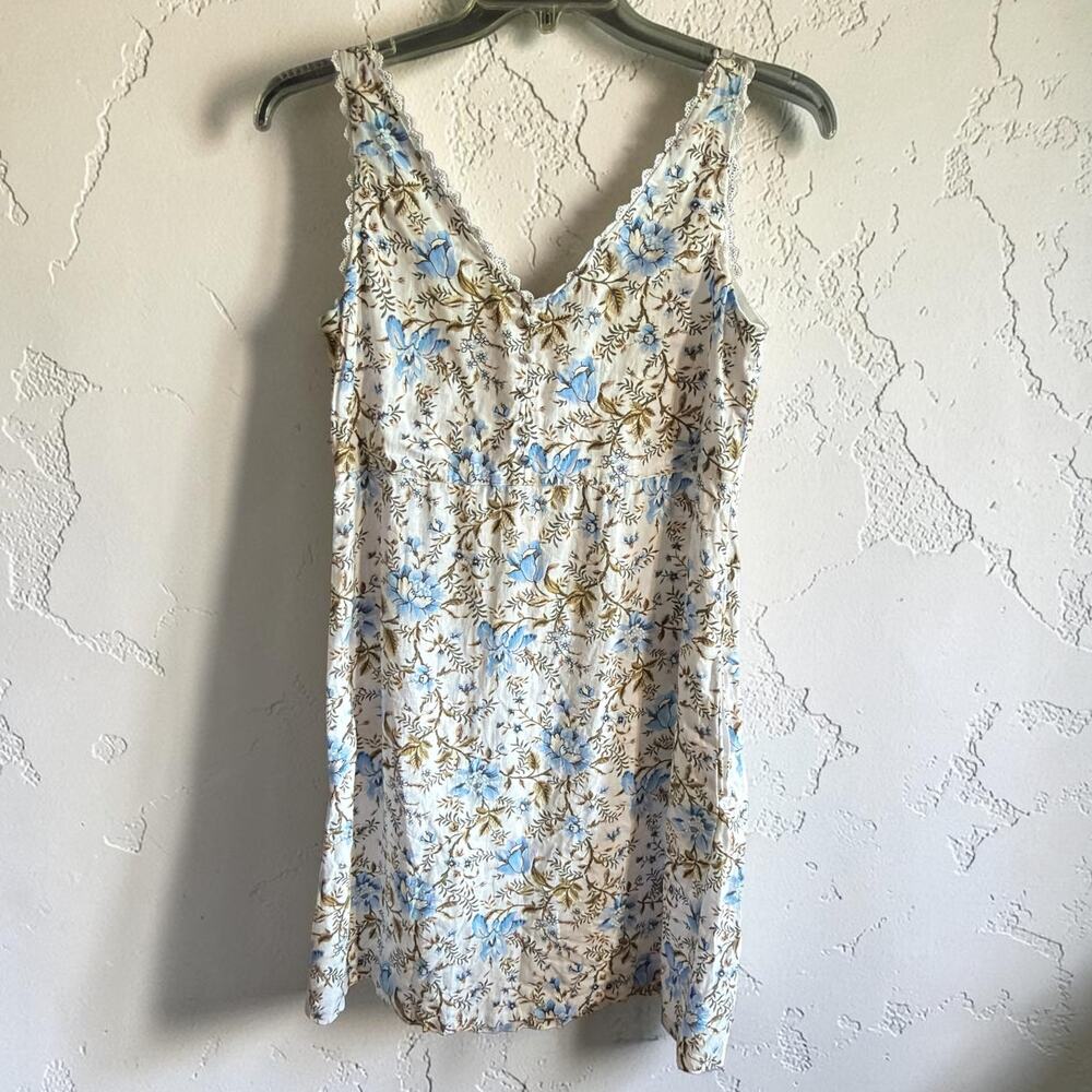 Laura Ashly Linen Blend Sleeveless Floral Shift Dress Size 4